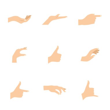 Vector illustrations set of woman hands in various gestures. clipart