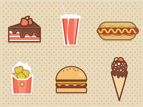 Fast-Food-Symbole setzen hohe Detailfarbe — Stockvektor