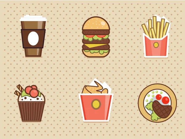 Icone fast food impostato alto colore dettagliato — Vettoriale Stock