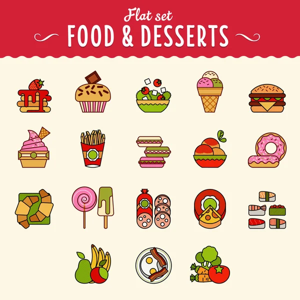 Coleção de ícones de comida em estilo de design plano . — Vetor de Stock