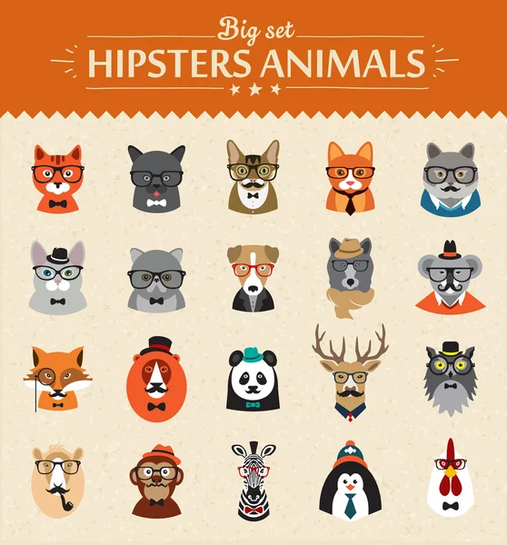 Cute fashion Hipster Animals  of vector icons — Stock Vector