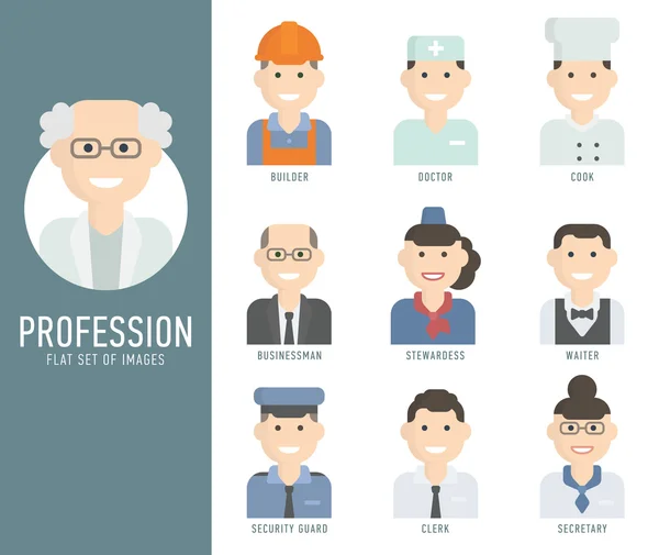 Différentes professions personnages mis à plat — Image vectorielle