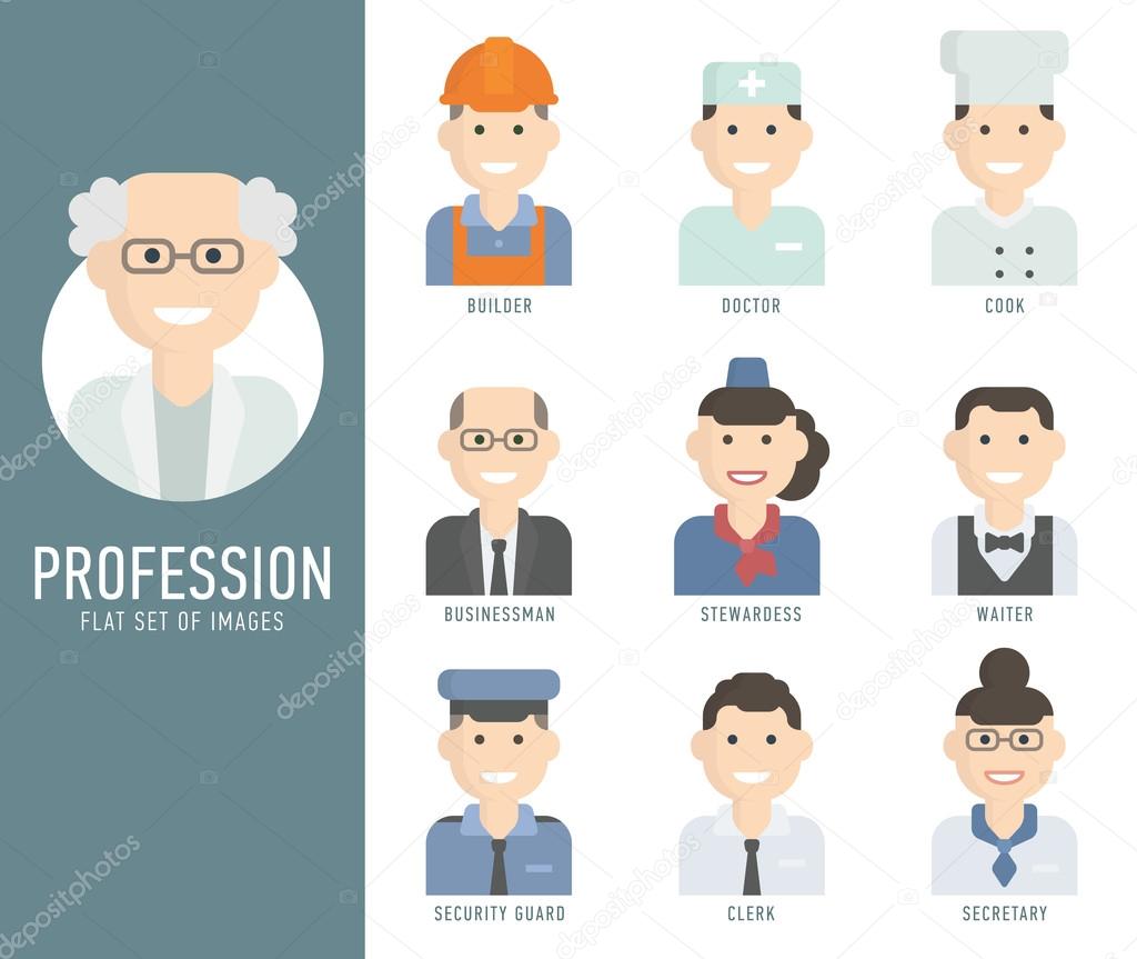 Different people professions characters set flat