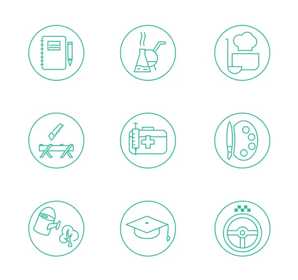 Symbols of office working at the computer  light background with different icons and elements. Line art. — Stockvektor