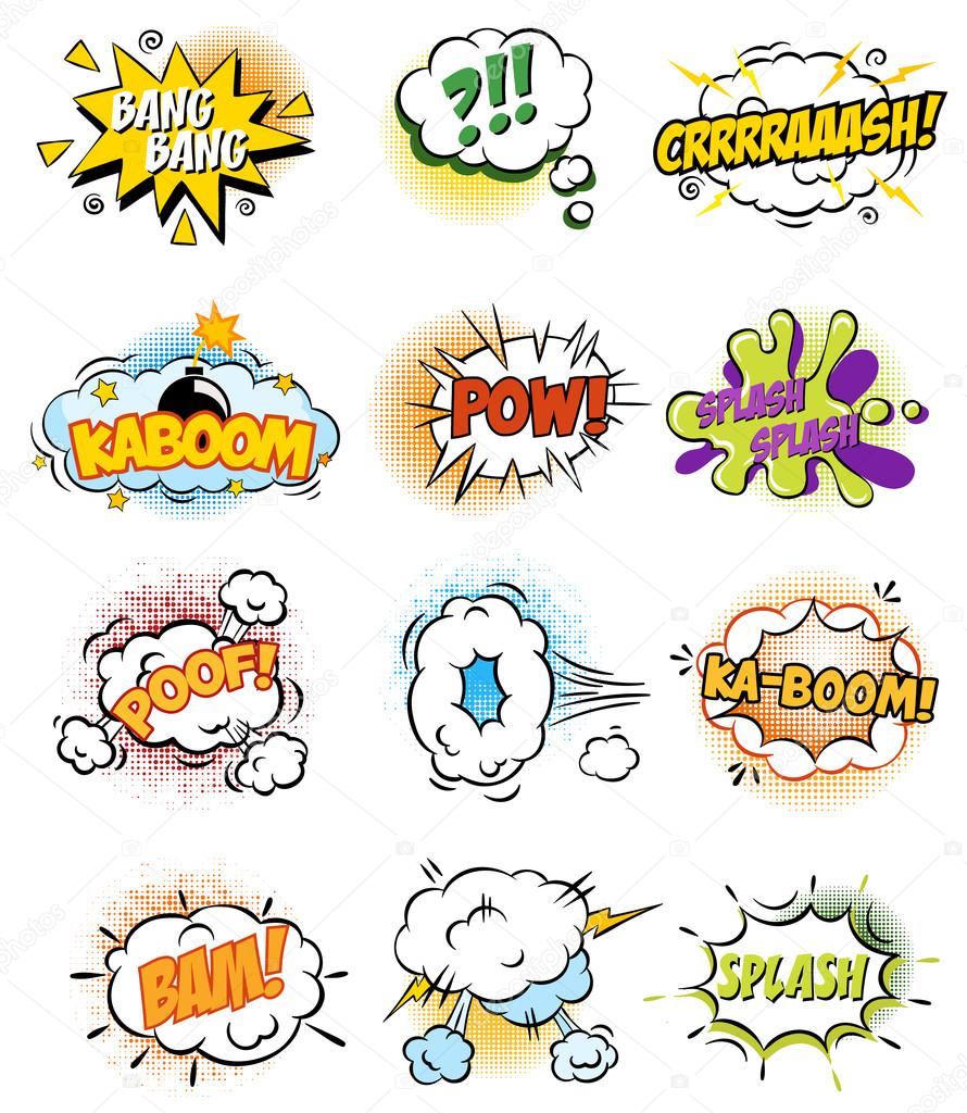 Set of Retro Comic Book Vector Design elements, Speech and Thought Bubbles illustration