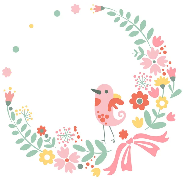 Vintage floral background with cute bird in pastel colors — Stock Vector