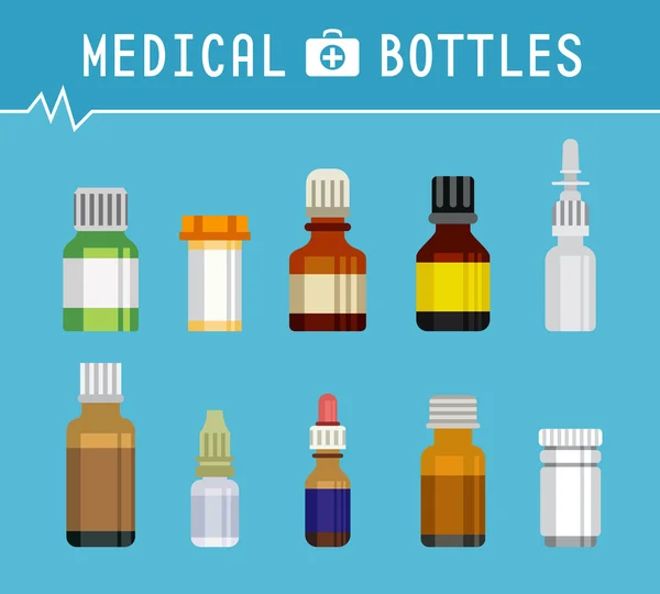 Tıbbi geçmişi grafik tasarım için çeşitli ilaç şişeleri serin — Stok Vektör
