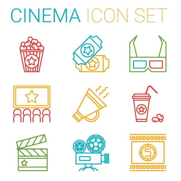 Flat line icons set of professional film production, movie shooting, studio showreel, actors casting, storyboard writing and post production. Flat design style modern vector illustration concept. — Stock Vector