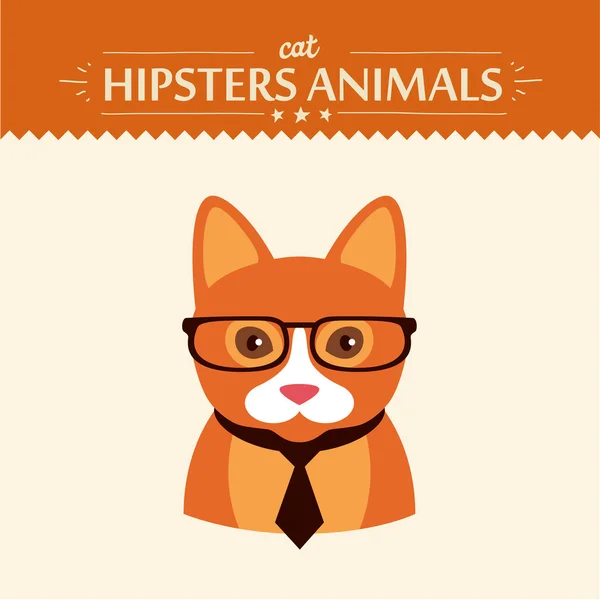 Fashion Portrait of Hipster Cat with glasses and bow — Stock Vector