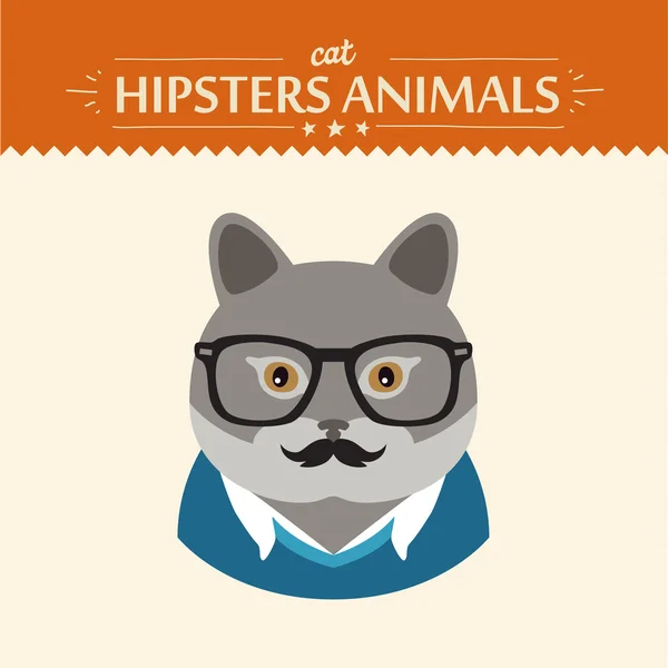 Mode Portrait de Hipster Cat avec des lunettes et arc — Image vectorielle