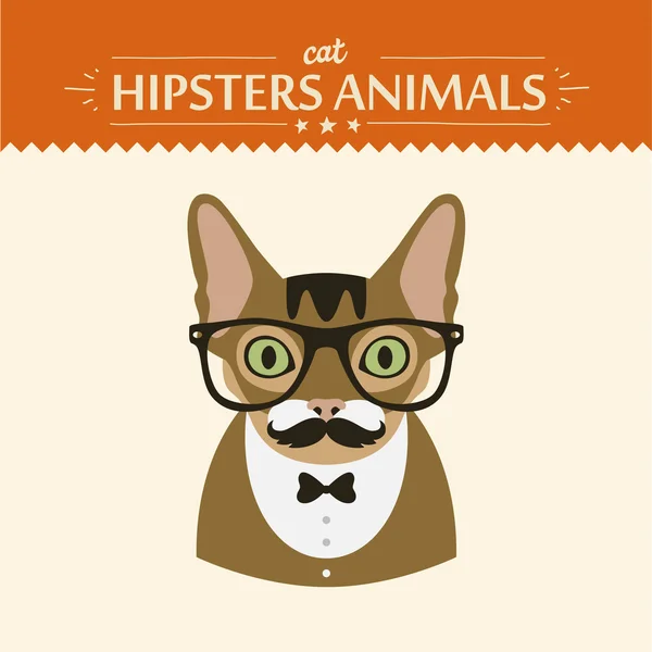 Retrato de Moda de Gato Hipster com óculos e arco — Vetor de Stock