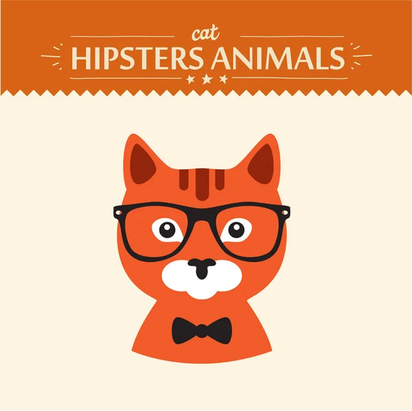 Retrato de Moda de Gato Hipster com óculos e arco — Vetor de Stock