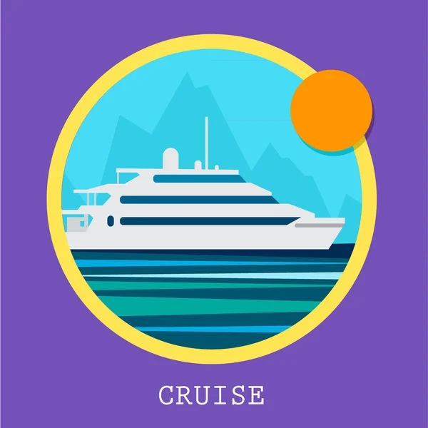 Cruise Ship vector Illustration. Retro styled white cruise ship — Stock Vector