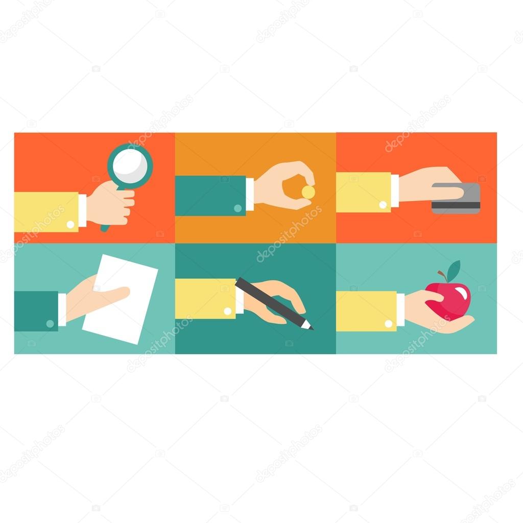 Vector set of hands, purchase payment credit flat illustration