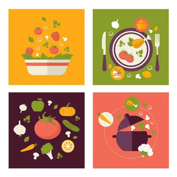 Diseño plano color alimentos sanos frescos — Vector de stock