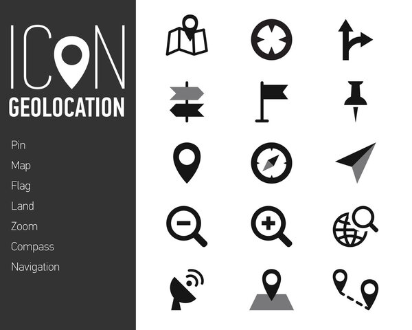 Map Icons and Location Icons with White Background