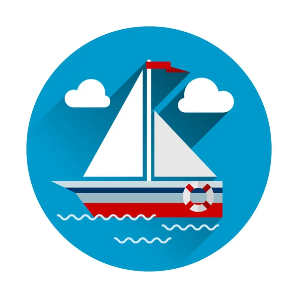 Sailboat flat icon with long shadow — Stock Vector