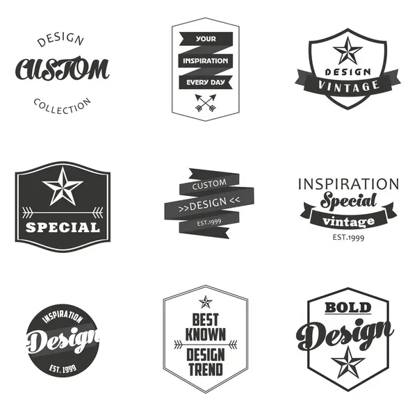 Retro Vintage Insignias atau Logotypes diatur. Elemen desain vektor, papan nama bisnis, logo, identitas, label, lencana dan obyek. - Stok Vektor