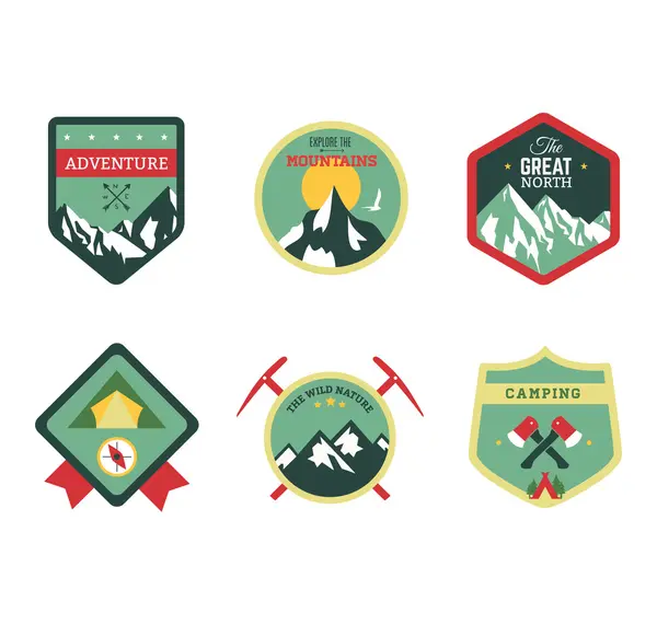 Set of vintage woods camp badges and travel logo emblems — Stock Vector