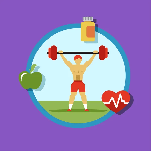 Illustration of Fitness Icons, sports and exercise, caring figure and health, vector illustration — Stock Vector