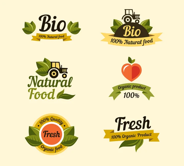 Set van vintage style-elementen voor etiketten en badges voor biologisch voedsel en drank, op de achtergrond van de natuur — Stockvector