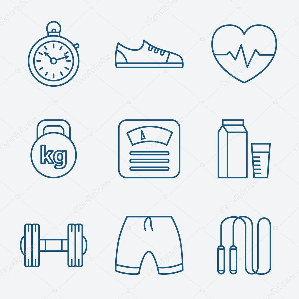 Set of Outline stroke Fitness icons Vector illustration