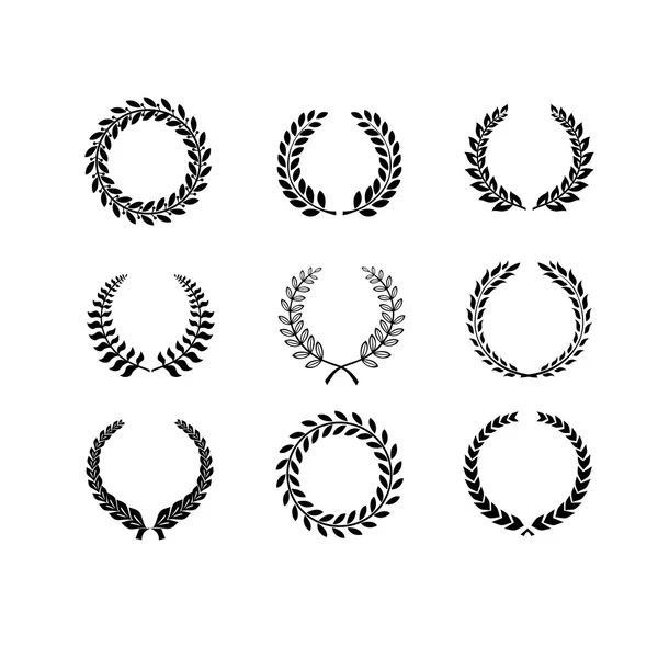 Conjunto de coronas circulares de laurel foliado y trigo — Vector de stock