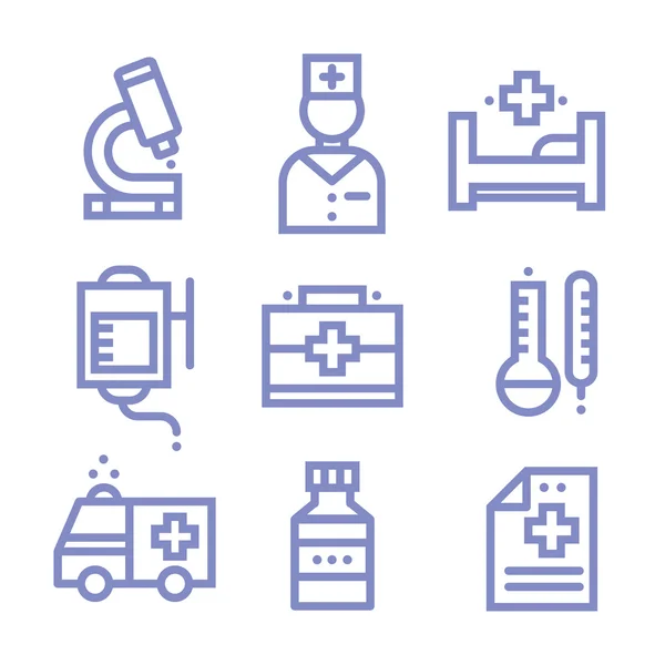 Conjunto de iconos médicos simples de contorno — Vector de stock