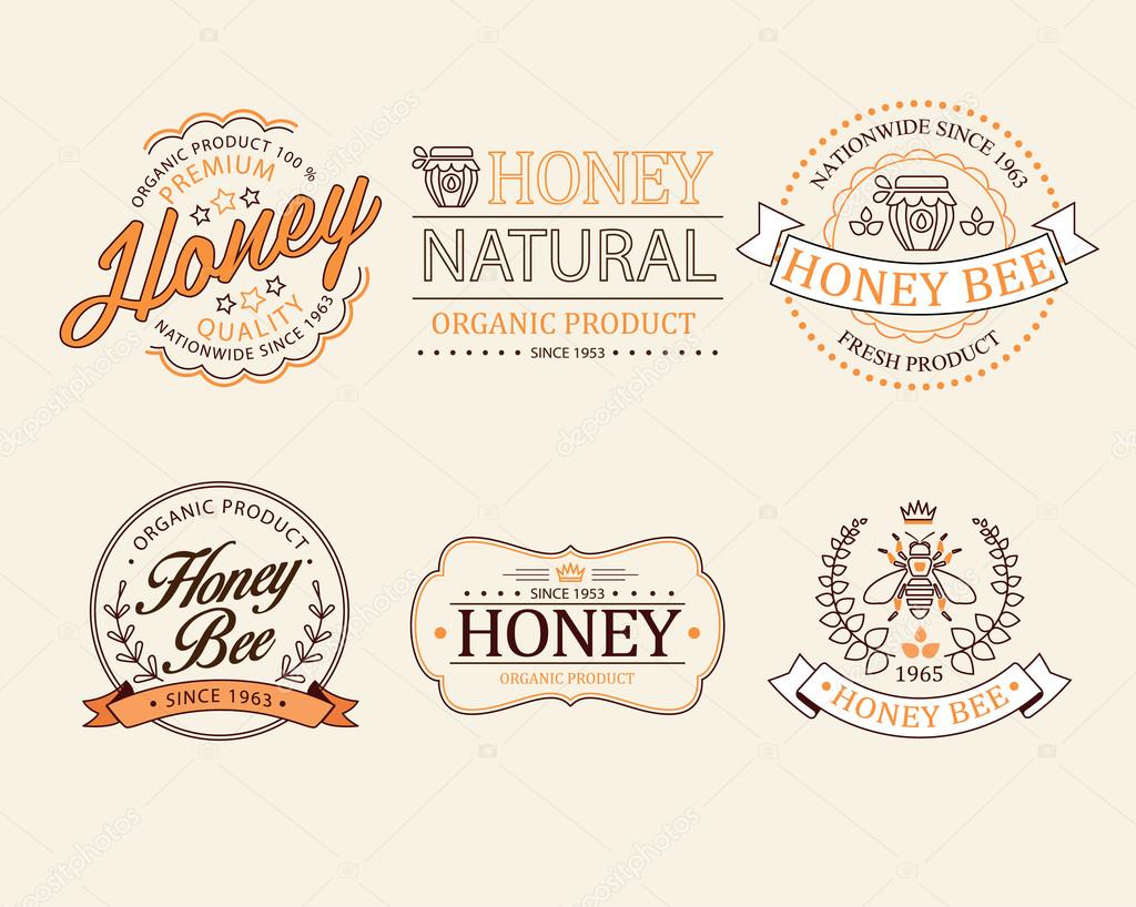 Honey and bees vector badges and labels for any use.