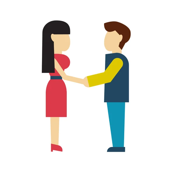 Hombre y mujer cogidos de la mano estilo plano vecto — Vector de stock