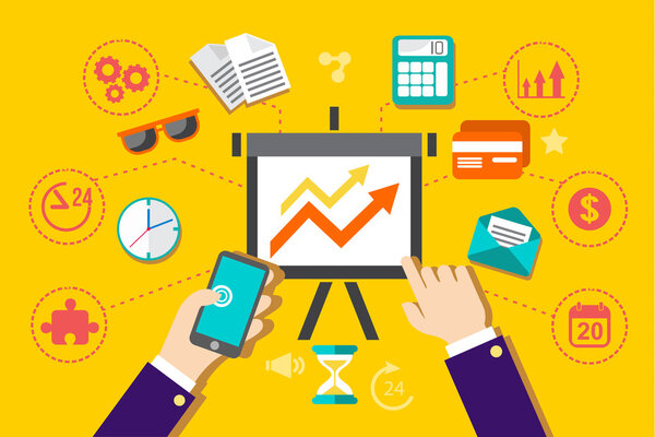 маркетинг и продвижение современного стиля плоского вектора
