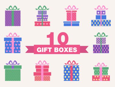 Renkli hediye kutusu simgeler kümesi