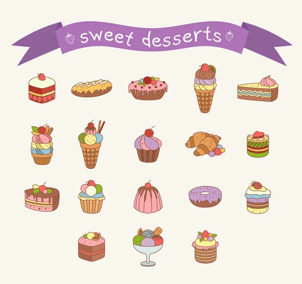 Conjunto de iconos de dulces diferentes — Vector de stock
