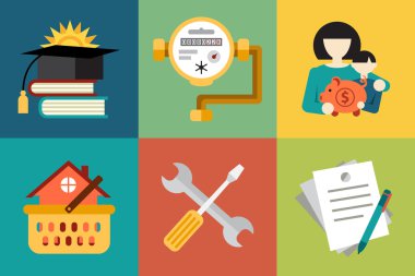 Sosyal konularda düz tarzında modern simgeler kümesi