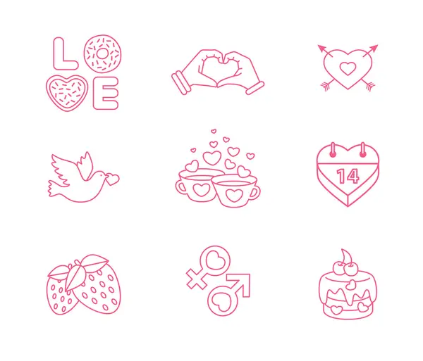 Illustration modern flat icons for Valentines Day, design elements, isolated on white background - vector — Stock Vector