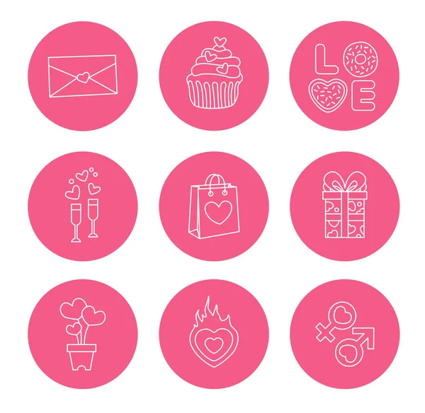 St. Valentine Day icons, thin line style, flat design — Stock Vector
