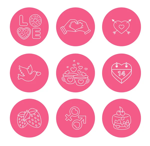 St. Valentine Day icons, thin line style, flat design — Stock Vector