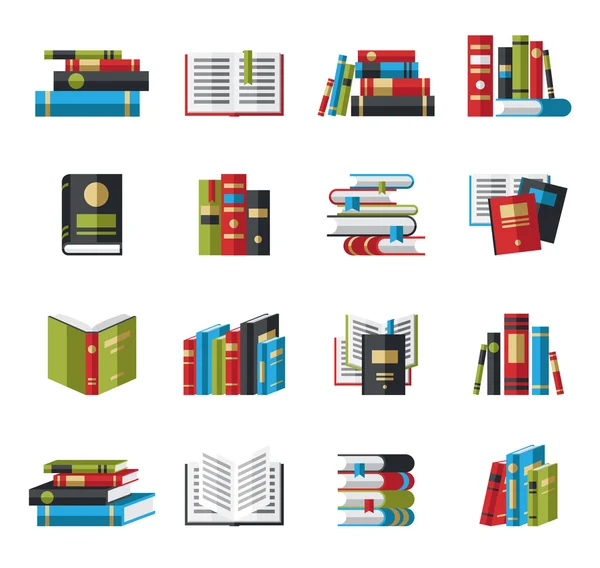 Ensemble d'icônes de livre dans le concept de style design plat — Image vectorielle