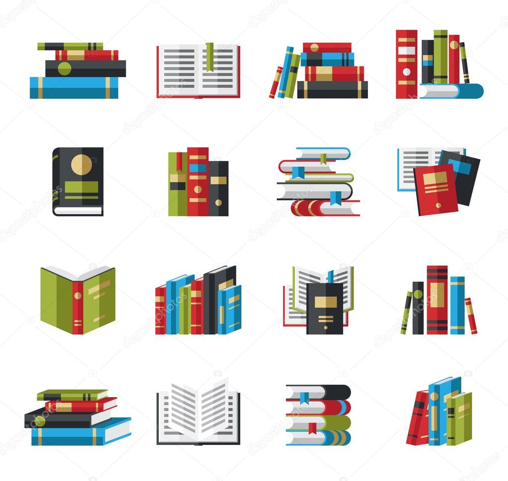 Set of book icons in flat design style concept