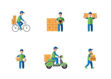 Teslimat, kurye, lojistik düz stil