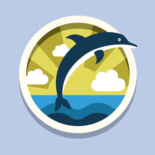 Delfín, cestování, ploché styl — Stockový vektor
