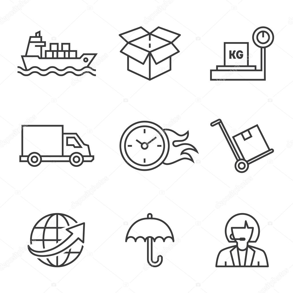 Shipping process icons on white