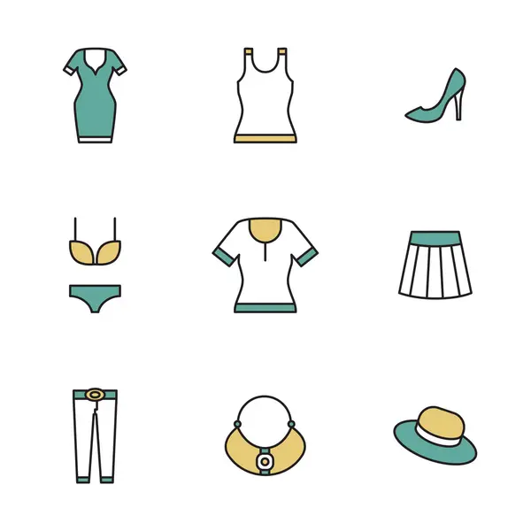 Garments and accessories icons - Stok Vektor