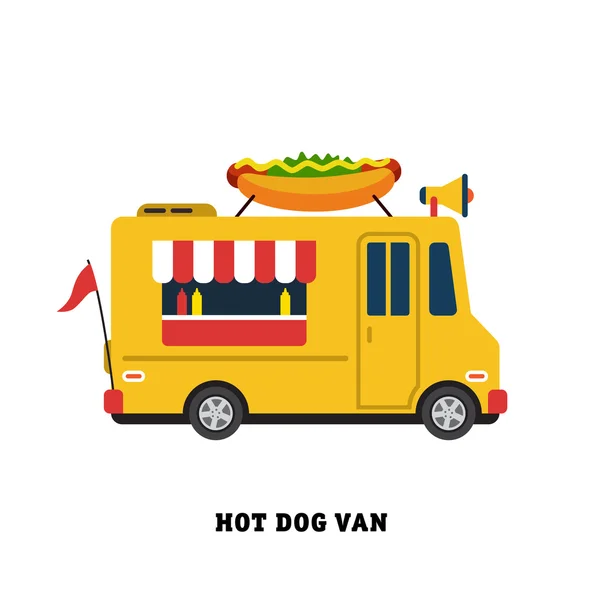 Perro caliente sobre ruedas, comida rápida — Vector de stock