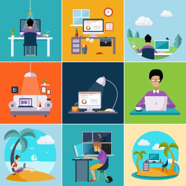 Freelancer düz stil işyeri