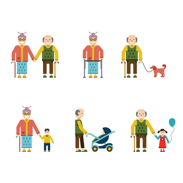 Starszych ludzi w różnych sytuacjach na białym tle ilustracji wektorowych — Wektor stockowy