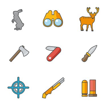 avcılık simgeler düz ayarlamak