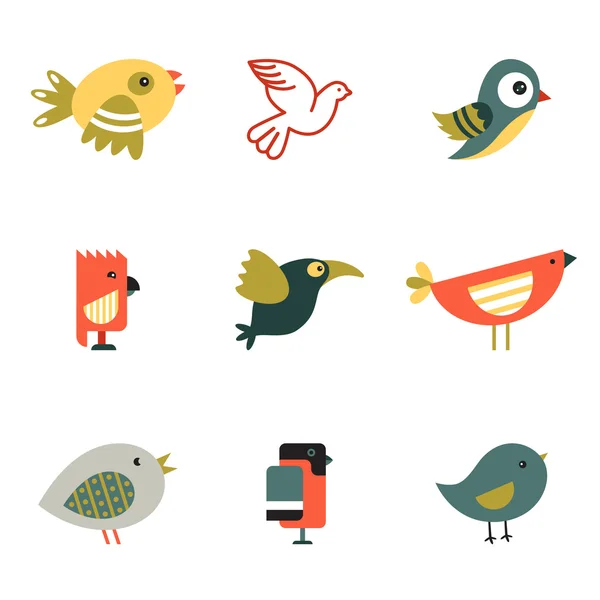 Birds different styles — Stock Vector