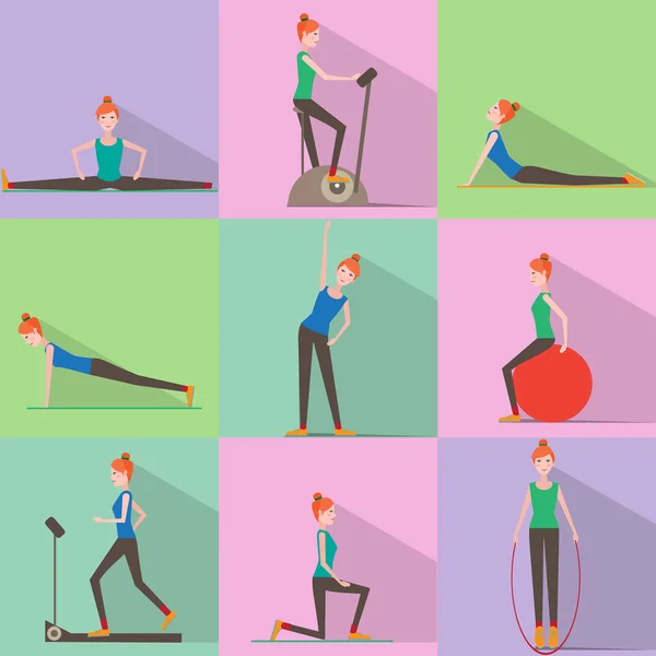 Girl fitness icons — Stock Vector