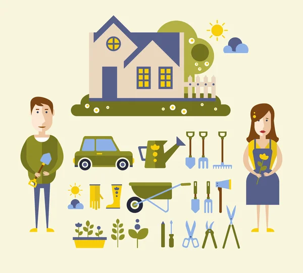 Gardening, young couple at home. — Stock Vector